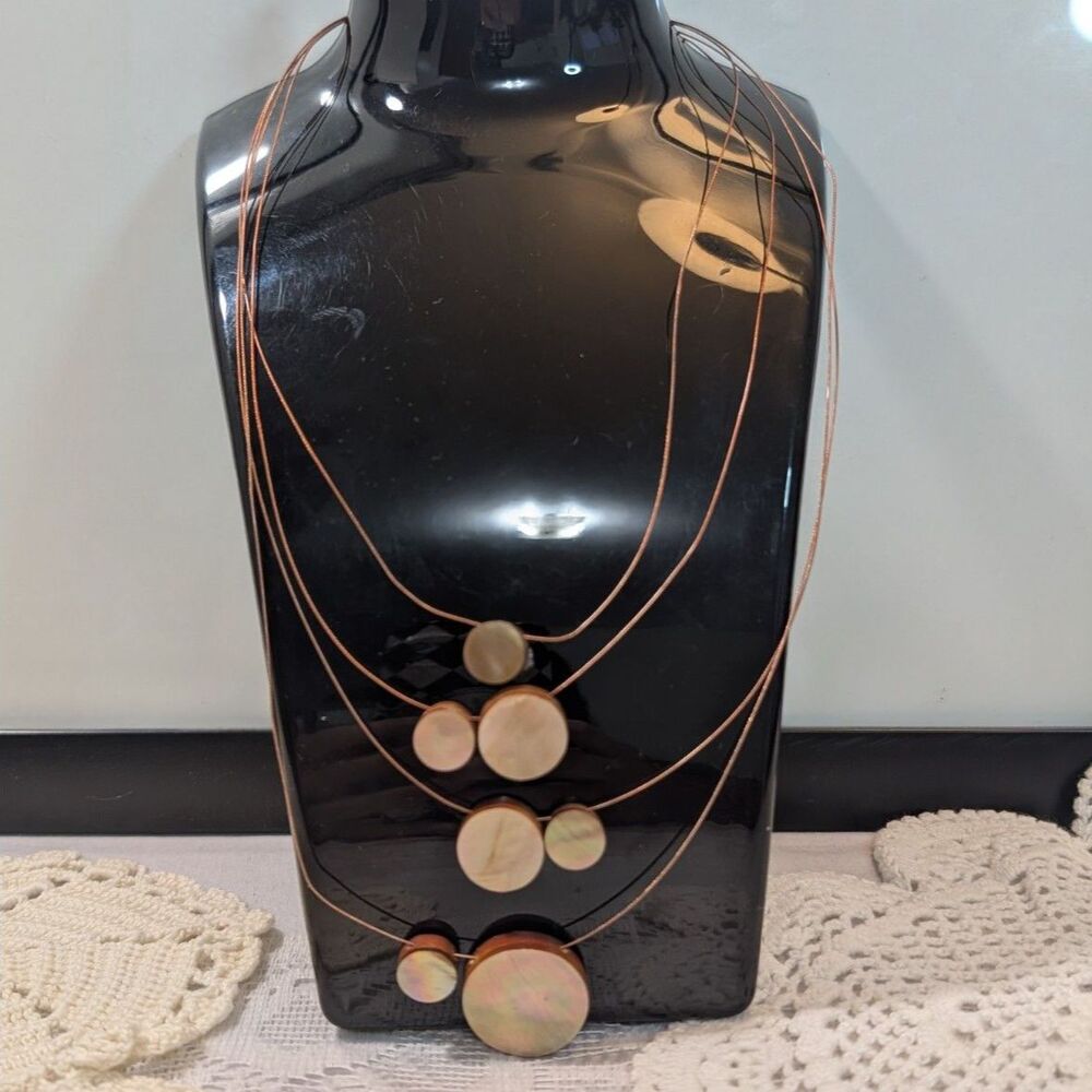 Caracol Multi Strand Illusion Necklace Floating Mother of Pearl Shell Geometric